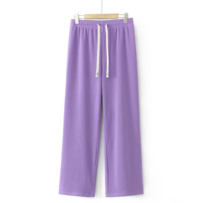 2023. gada rudens apģērbs sieviešu bikses lielizmēra vienkrāsainas svītras, platas bikses ar platām kājām, brīvas, ikdienas apakšas izliektas