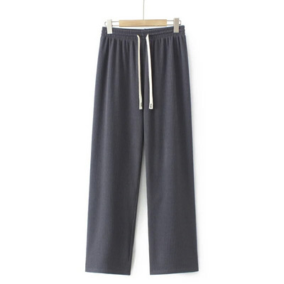 2023. gada rudens apģērbs sieviešu bikses lielizmēra vienkrāsainas svītras, platas bikses ar platām kājām, brīvas, ikdienas apakšas izliektas