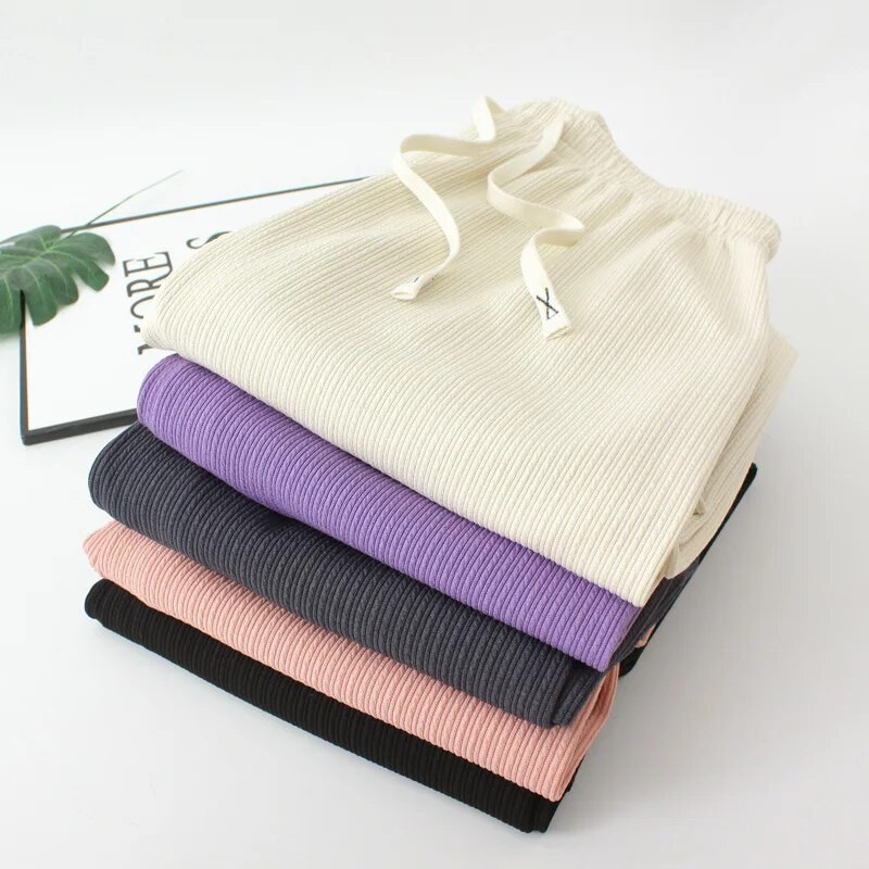 2023. gada rudens apģērbs sieviešu bikses lielizmēra vienkrāsainas svītras, platas bikses ar platām kājām, brīvas, ikdienas apakšas izliektas