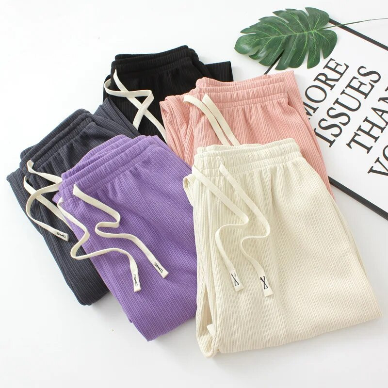 2023. gada rudens apģērbs sieviešu bikses lielizmēra vienkrāsainas svītras, platas bikses ar platām kājām, brīvas, ikdienas apakšas izliektas