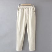 2023. aasta sügisriided Naiste pestud puuvillased pliiatsiga püksid, vabaaja mugavus, elastne vöökoht, topeltpandlaga kõver