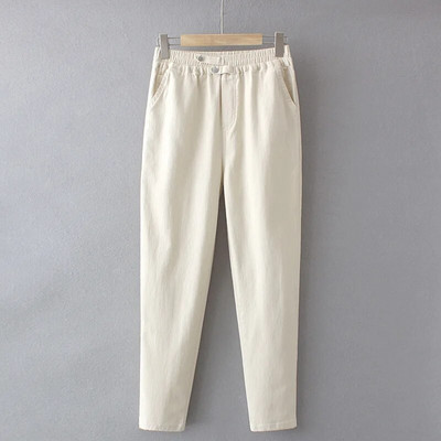 2023. aasta sügisriided Naiste pestud puuvillased pliiatsiga püksid, vabaaja mugavus, elastne vöökoht, topeltpandlaga kõver