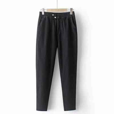 2023. aasta sügisriided Naiste pestud puuvillased pliiatsiga püksid, vabaaja mugavus, elastne vöökoht, topeltpandlaga kõver