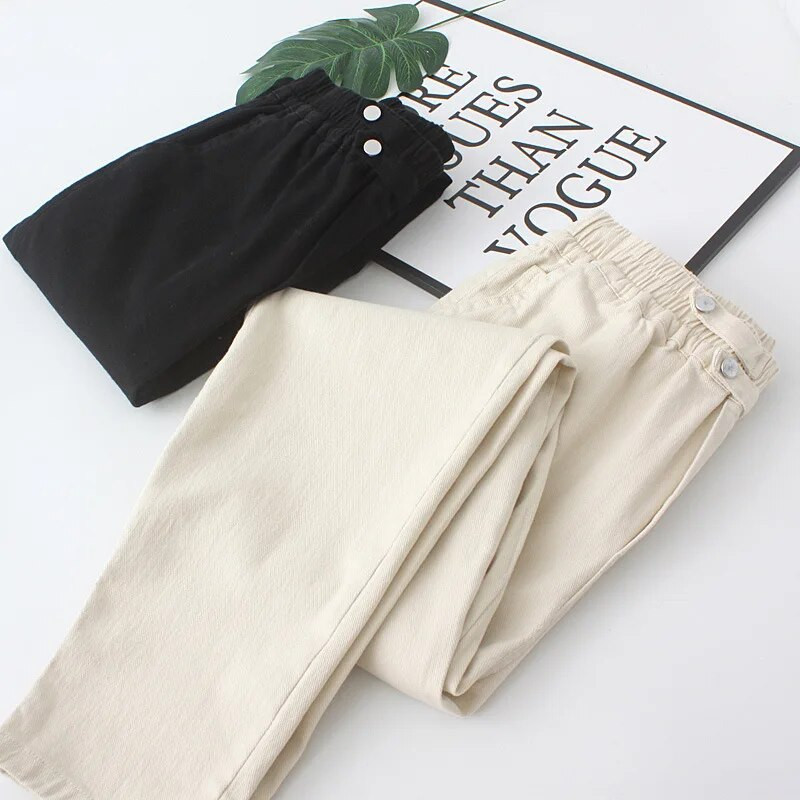 2023. aasta sügisriided Naiste pestud puuvillased pliiatsiga püksid, vabaaja mugavus, elastne vöökoht, topeltpandlaga kõver