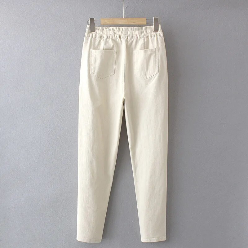 2023. aasta sügisriided Naiste pestud puuvillased pliiatsiga püksid, vabaaja mugavus, elastne vöökoht, topeltpandlaga kõver