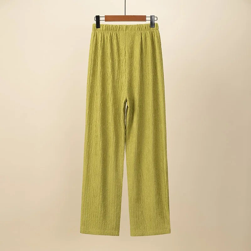 Suures suuruses sirge säärega püksid naiste riided, lahtised kõrge vöökohaga volditud žakaarvärvi alumised püksid 2023. aasta kevadsuvi