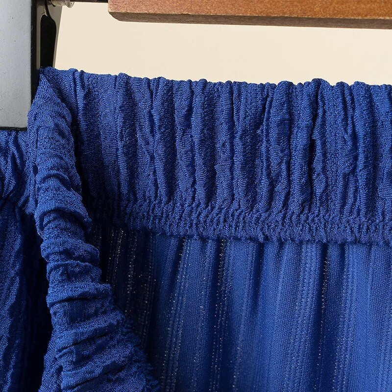 Suures suuruses sirge säärega püksid naiste riided, lahtised kõrge vöökohaga volditud žakaarvärvi alumised püksid 2023. aasta kevadsuvi