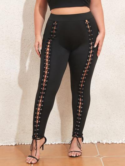 2023. aasta sügis ja talv Suures suuruses nööriga retuusid, naiste moes mustad kitsad püksid paeltega