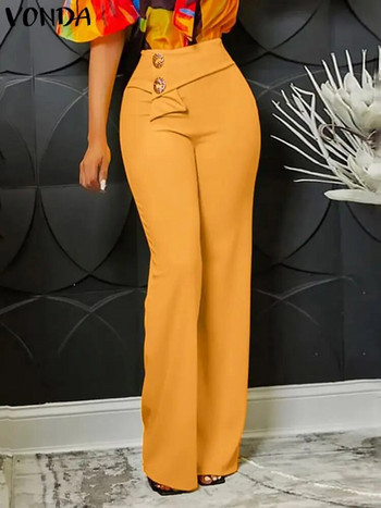 Плюс размер 5XL VONDA Елегантни едноцветни дълги панталони Дамски панталони Есен 2023 Ежедневни офис долнища Модни панталони с висока талия