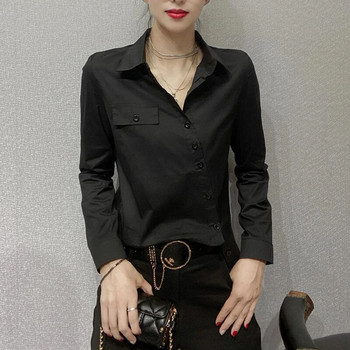 Пролет Есен Голяма офис дама Елегантна модна риза с копчета Дамска ежедневна блуза с дълъг ръкав Дамско облекло