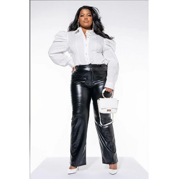 Дамски черни матирани кожени панталони, PU боди с висока талия, панталони с дължина до глезена, ежедневни разтегливи, голям размер, 5XL, 6XL, 7XL 2023