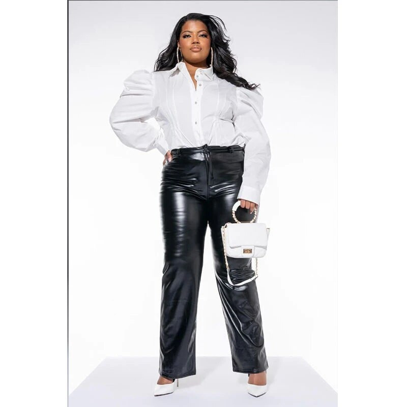 Naiste mustad mattnahast püksid, kõrge vöökohaga PU Bodycon, pahkluuni ulatuvad püksid, vabaaja veniv, suur suurus, 5XL, 6XL, 7XL 2023