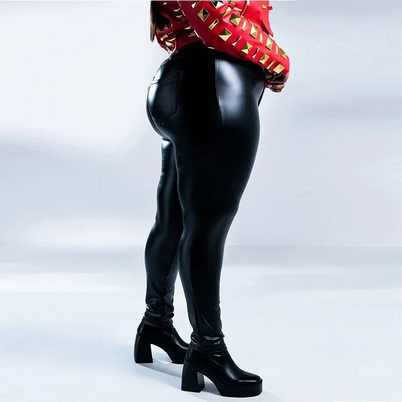 Naiste mustad PU mattnahast püksid, kõrge vöökohaga kitsad püksid, naiste vabamood, pliiatspüksid, 5XL, 6XL, 7XL, suur suurus