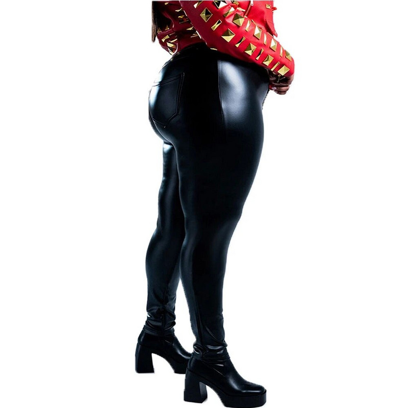 Naiste mustad PU mattnahast püksid, kõrge vöökohaga kitsad püksid, naiste vabamood, pliiatspüksid, 5XL, 6XL, 7XL, suur suurus