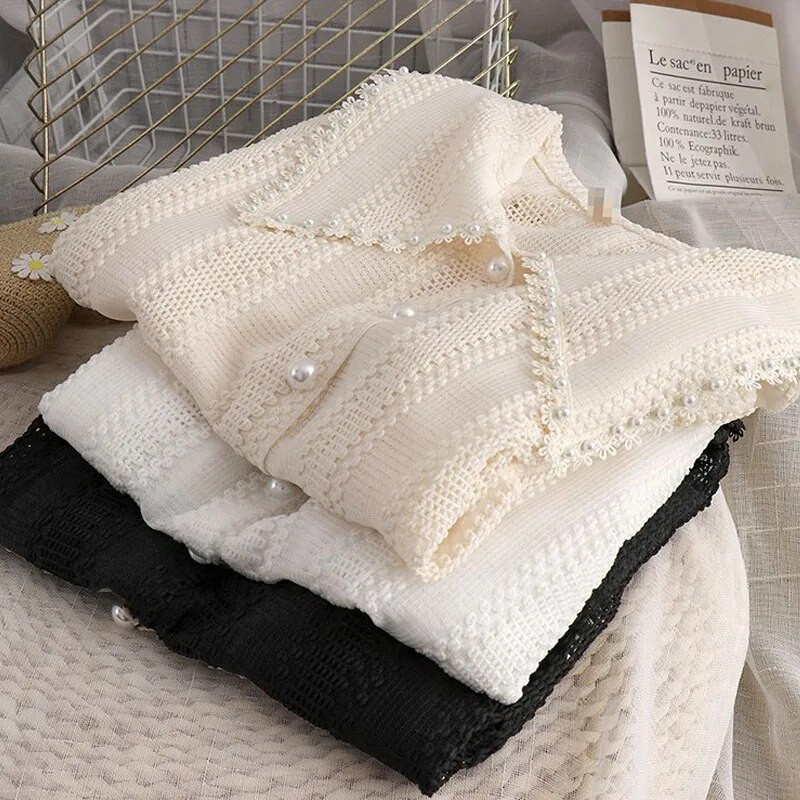 Elegantiška nėrinių palaidinė moteriška pavasario nauja tuščiavidurė Peter Pan apykaklė balta viršutinė madinga moteriška ilgomis rankovėmis solidūs marškiniai 14562