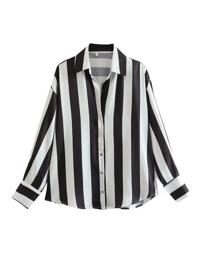 TRAF Vasaros mados satino Moteriški marškiniai Palaidinės Viršutinės baltos spalvos ilgomis rankovėmis V kaklo sagomis užsegami moteriški laisvalaikio drabužiai 2023 m.