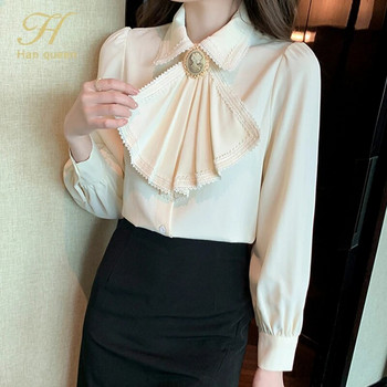H Han Queen 2022 Пролетна основна риза Дамски блузи Ретро работни ежедневни топове Шифонена блуза Корейски дизайн Свободни ризи с дълъг ръкав