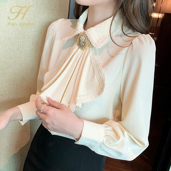 H Han Queen 2022 Пролетна основна риза Дамски блузи Ретро работни ежедневни топове Шифонена блуза Корейски дизайн Свободни ризи с дълъг ръкав