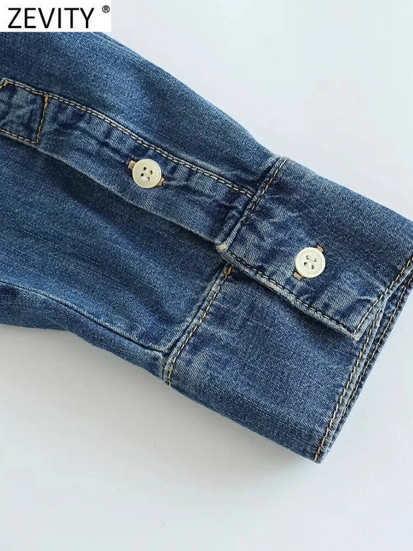 Zevity naiste mood ühe õlaga asümmeetriline teksariidest smock pluus Femme šikk taskunööbiga särk Chemise Blusas topsid LS3736