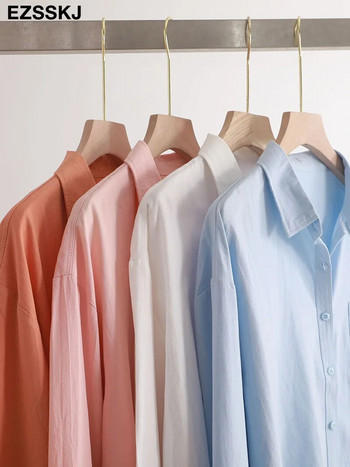 100% памук ежедневна свободна памучна блуза риза дамска едноцветна овърсайз дълга блуза риза дамска