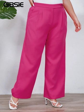 GIBSIE Големи размери дамски панталони пролет лято работа бизнес ежедневни дълги широки панталони с висока талия и джобове