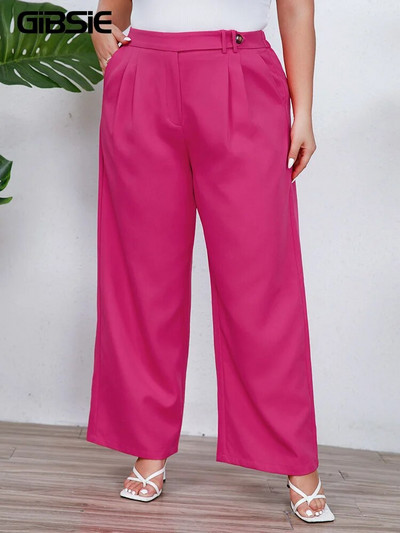 GIBSIE Pantaloni de rochie de mărime mare pentru femei, primăvară, vară, muncă, ocazional, pantaloni cu talie înaltă elastică, lungi, late, cu buzunare