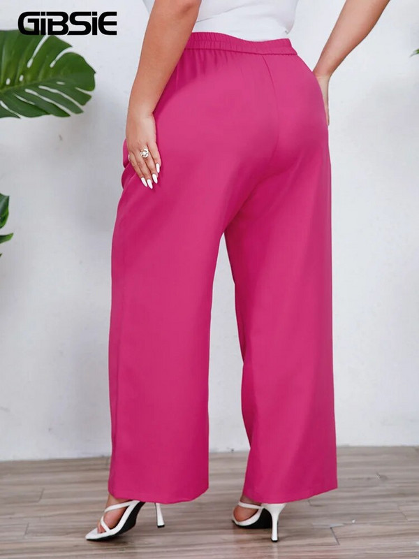 GIBSIE suures suuruses kleitpüksid naistele Kevadsuvel tööl vabaaja kõrge elastse vöökohaga taskutega pikad laiad püksid