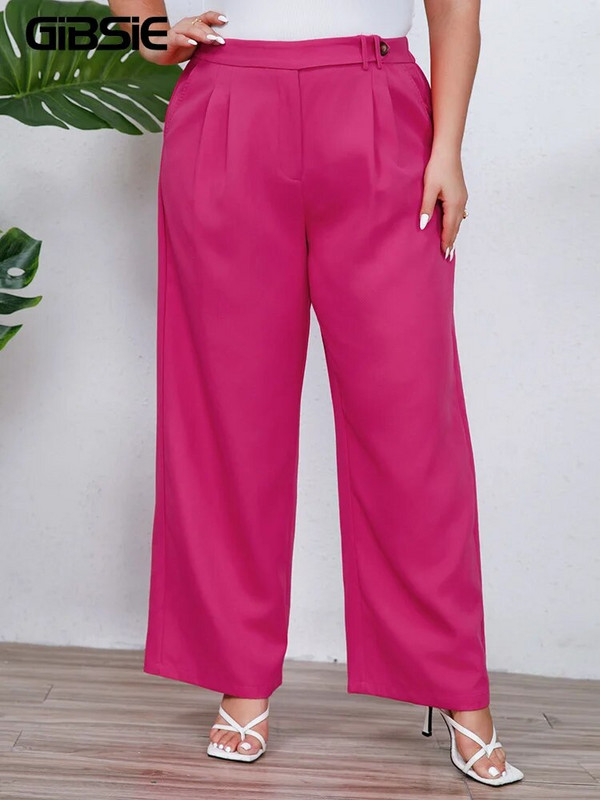 GIBSIE suures suuruses kleitpüksid naistele Kevadsuvel tööl vabaaja kõrge elastse vöökohaga taskutega pikad laiad püksid