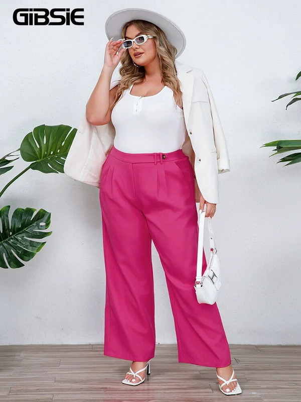 GIBSIE suures suuruses kleitpüksid naistele Kevadsuvel tööl vabaaja kõrge elastse vöökohaga taskutega pikad laiad püksid