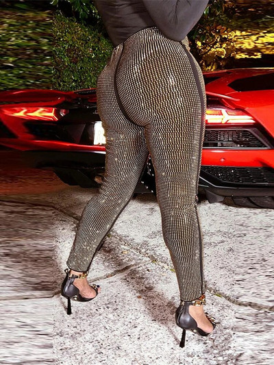 iDress Luksuslikud kõrge vöökohaga säärised Plus Size riided Glitter Rhinestone Bling Sparkly Party Club Sünnipäeva lava püksid