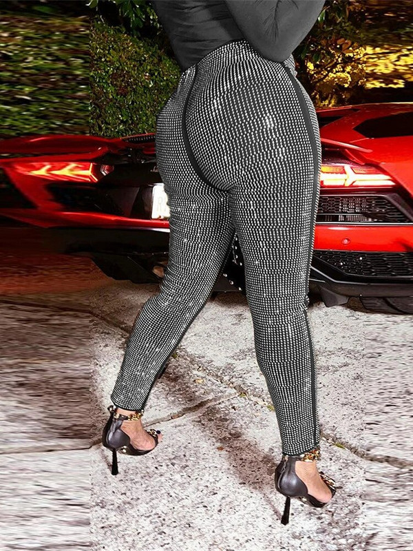 iDress Luksuslikud kõrge vöökohaga säärised Plus Size riided Glitter Rhinestone Bling Sparkly Party Club Sünnipäeva lava püksid