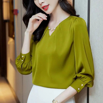 Висок клас, елегантни модни бродирани пламъци, шикозни едноцветни блузи 2023 г. Ново дамско облекло за офис дамски корейски топ тениска