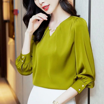 Висок клас, елегантни модни бродирани пламъци, шикозни едноцветни блузи 2023 г. Ново дамско облекло за офис дамски корейски топ тениска