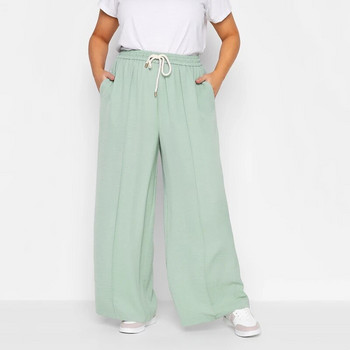 Плюс размер Еластичен шнур на талията Летни свободни елегантни широки панталони с джоб отстрани Леки ежедневни прави панталони 4XL 5XL