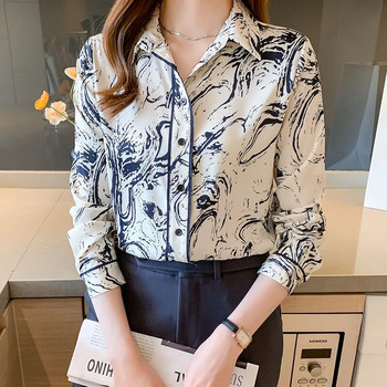 Модни дамски ризи с щампи Дамски блузи с копчета Пролет Есен Ризи с дълъг ръкав Топове Blusas Mujer