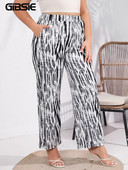 GIBSIE Plus Size Sebra Stripe sirge säärega püksid naistele Mood 2023 Suvine tasku elastne vöökoht Naiste vabaaja püksid