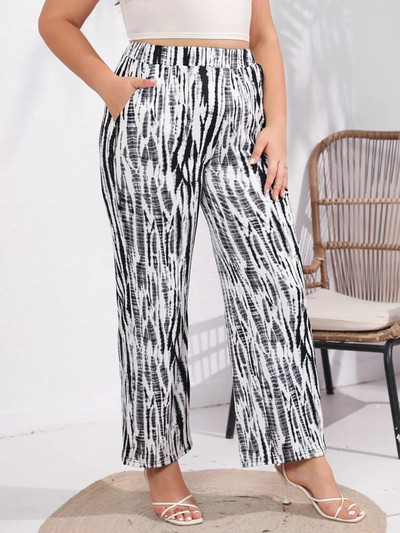 GIBSIE Plus Size Sebra Stripe sirge säärega püksid naistele Mood 2023 Suvine tasku elastne vöökoht Naiste vabaaja püksid