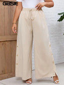 GIBSIE plius dydis, vientisas mazgas priekyje plačios kelnės Moteriškos pavasario vasaros elastinės juosmens sagos, skeltos laisvalaikio ilgos kelnės 2023 m. Nauja