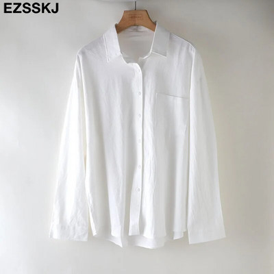 2023 m. naujos prašmatnios laisvalaikio medvilninės palaidinės marškinėliai moteriški vienspalviai oversize ilgos palaidinės marškiniai Moterys