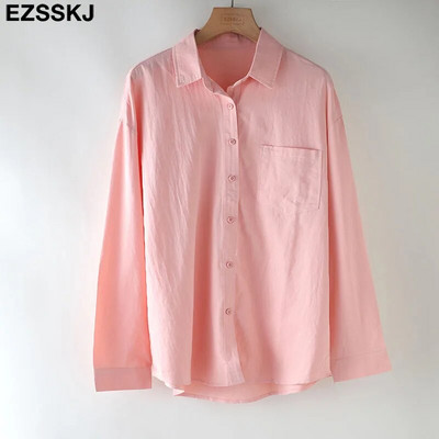 2023 m. naujos prašmatnios laisvalaikio medvilninės palaidinės marškinėliai moteriški vienspalviai oversize ilgos palaidinės marškiniai Moterys