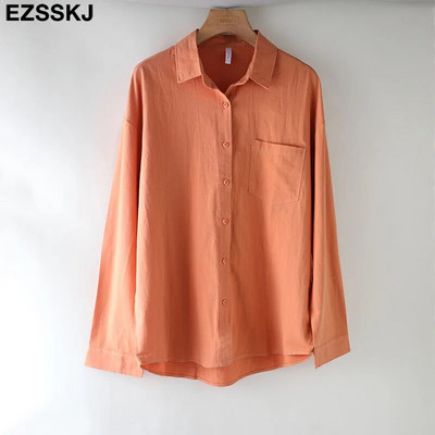 2023 m. naujos prašmatnios laisvalaikio medvilninės palaidinės marškinėliai moteriški vienspalviai oversize ilgos palaidinės marškiniai Moterys