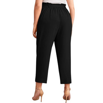Големи размери Летни широки елегантни панталони Дамски хартиени пликове с талия Едноцветни черни офис дамски дълги прави панталони Голям размер Панталони 6XL