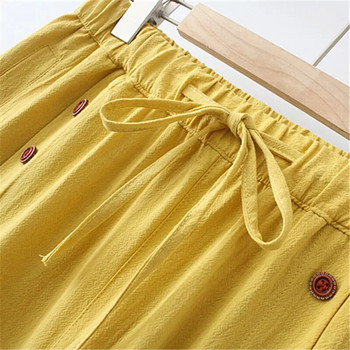 Παντελόνι Plus με τσέπες Φυσικό βαμβάκι και λινό ύφασμα Ελαστική μέση καραμέλα Χρώμα Παντελόνι Καλοκαιρινό κολάν Fatlady Summer