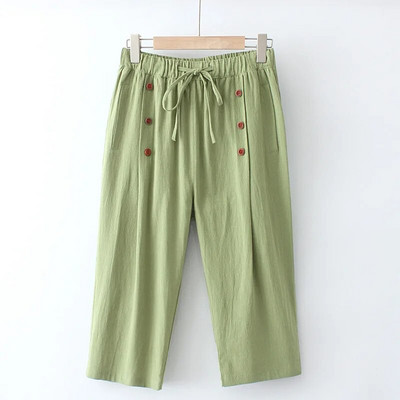 Suures suuruses taskutega püksid Naturaalsest puuvillast ja linasest kangast elastne vöökoht Candy värvi püksid Suvised säärised Fatlady Summer