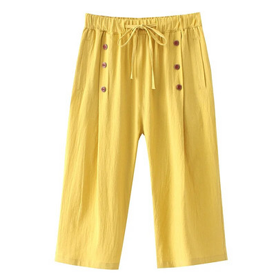 Suures suuruses taskutega püksid Naturaalsest puuvillast ja linasest kangast elastne vöökoht Candy värvi püksid Suvised säärised Fatlady Summer