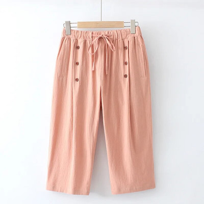 Suures suuruses taskutega püksid Naturaalsest puuvillast ja linasest kangast elastne vöökoht Candy värvi püksid Suvised säärised Fatlady Summer