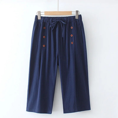 Suures suuruses taskutega püksid Naturaalsest puuvillast ja linasest kangast elastne vöökoht Candy värvi püksid Suvised säärised Fatlady Summer