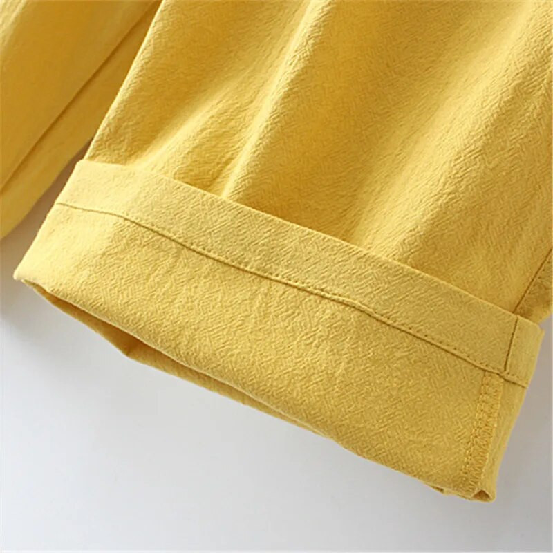 Suures suuruses taskutega püksid Naturaalsest puuvillast ja linasest kangast elastne vöökoht Candy värvi püksid Suvised säärised Fatlady Summer