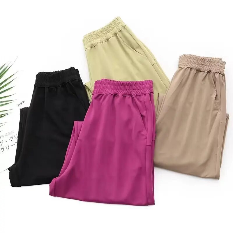 Didelio dydžio haremo kelnės Moteriški drabužiai Ledinis šilkas, plonas kulkšnis, apačia išlenktos kelnės 2023 m. vasara