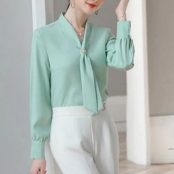 Дамски пролетно-есенен стил блузи, ризи, дамски ежедневни блузи с дълъг ръкав, яка с папийонка, топове DF4958